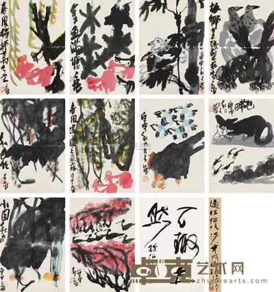 崔子范 1980年作 天趣盎然册 册页 （十开） 49×34.5cm×10