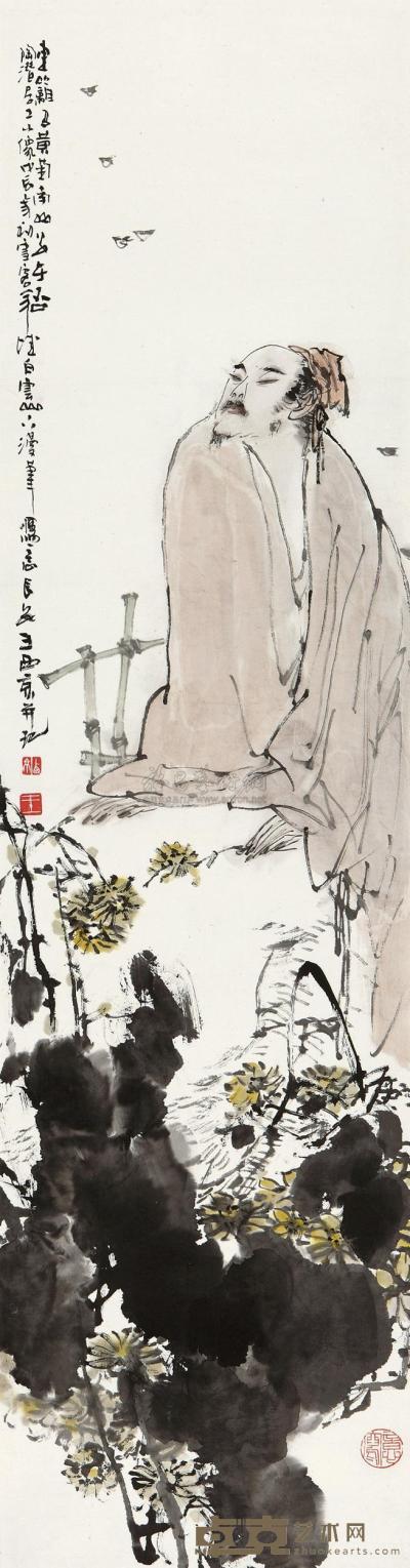 王西京 1988年作 东篱黄菊 镜心 134×34.5cm