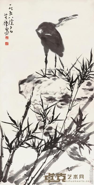 李苦禅 1958年作 独思而鸣 镜心 138×69cm