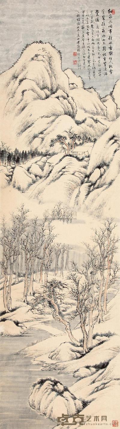 林纾 1915年作 雪景山水 立轴 144.00×40.50cm