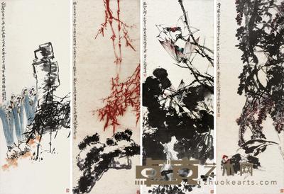 2010年作 花鸟 （四帧） 四屏 211×72cm×4