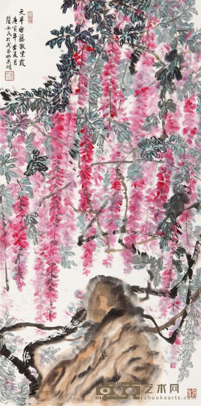 萧安民 2010年作 紫藤 镜心 139×68.5cm