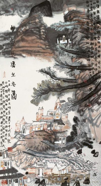姚鸣京 2009年作 梦壑秋云 镜心 180×96cm