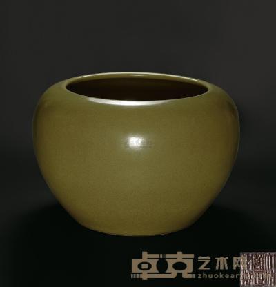 清雍正 茶叶末釉大画缸 高33.8cm