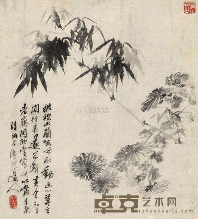 石涛 菊竹图 立轴 46.3×42.2cm