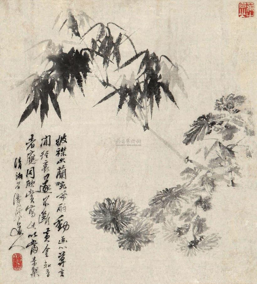 石涛 菊竹图 立轴