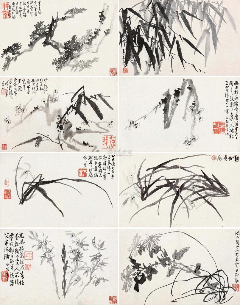 李方膺 1753年作 梅兰竹菊松册 册页 （八开）