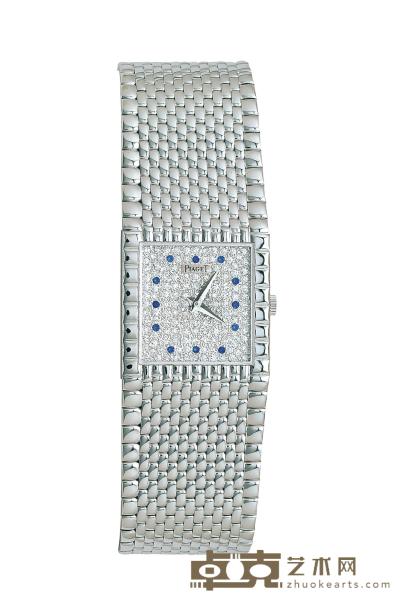 生产年代约20世纪80年代－90年代 伯爵（PIAGET）女款方形镶蓝宝石白金腕表 