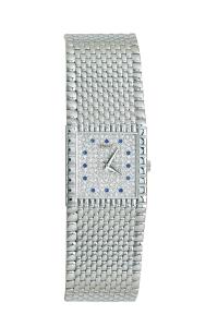 生产年代约20世纪80年代－90年代 伯爵（PIAGET）女款方形镶蓝宝石白金腕表