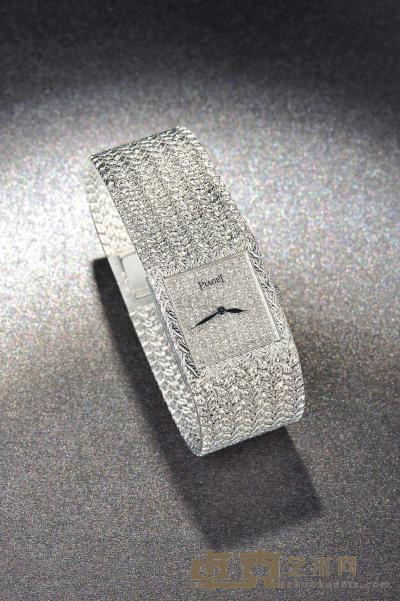 生产年代约20世纪80年代－90年代 伯爵（PIAGET）女款方形钻石白金腕表 