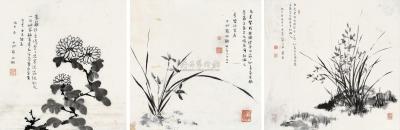 张伯驹 潘素 1978年作 花卉 （三幅） 镜心