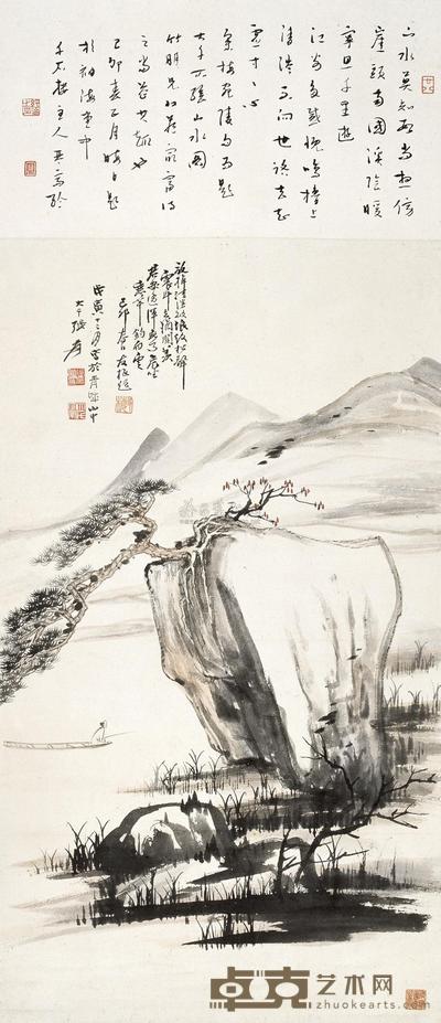 张大千 1938年作 松溪独钓 立轴 89×50cm