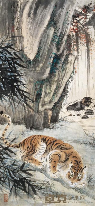 张善孖 溪虎 镜心 62×28.5cm