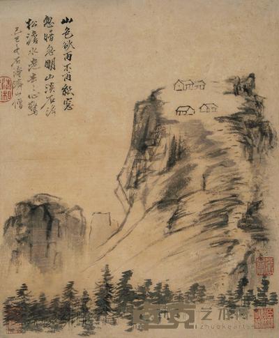 石涛 1689年作 山水 立轴 32×26.5cm