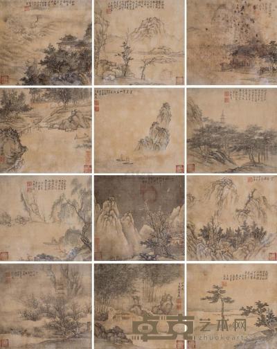 杨晋 1704年作 山水 册 （十二开） 20.5×22cm×12