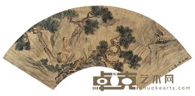 钱贡 1611年作 观瀑图 扇面片 15.5×47.5cm