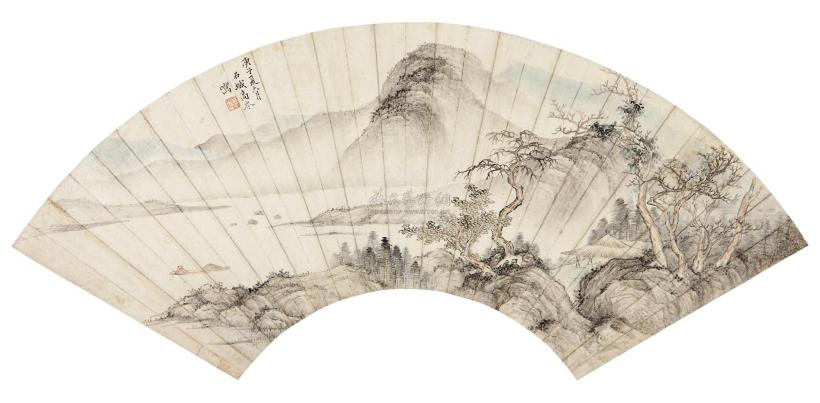 高岑 1660年作 扁舟诗思 扇面片