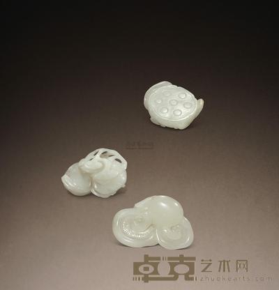 清中期 白玉荸荠、蘑菇、莲蓬 （三件） 长4.2-6.4cm