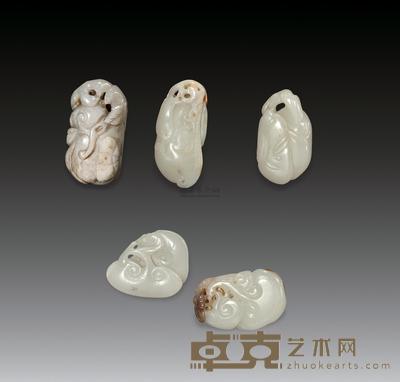 清中期 白玉蔬果 （五件） 高5.1-6.5cm