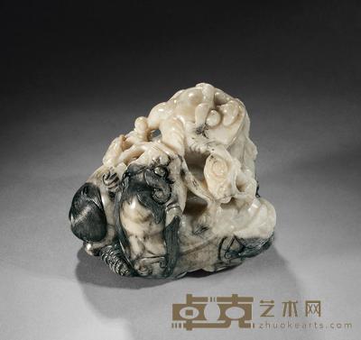 明 古玉双狮衔芝 高9.5cm