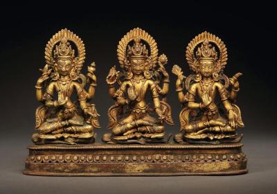 17至18世纪 弥勒菩萨、四臂观音和文殊菩萨