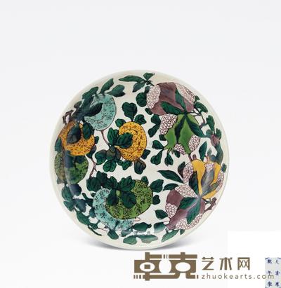 清康熙 素三彩暗刻龙纹花果盘 直径24.8cm