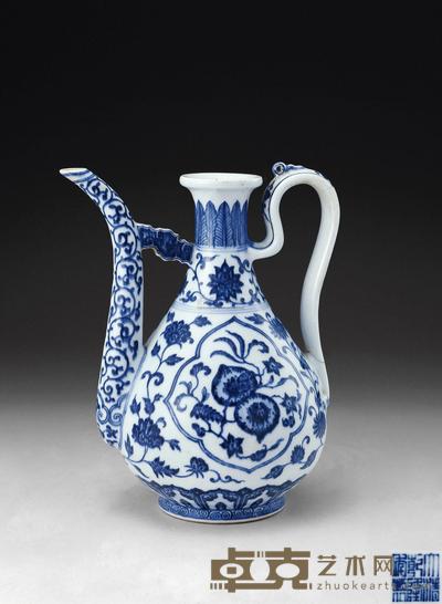 清乾隆 青花开光三多纹执壶 高26.2cm