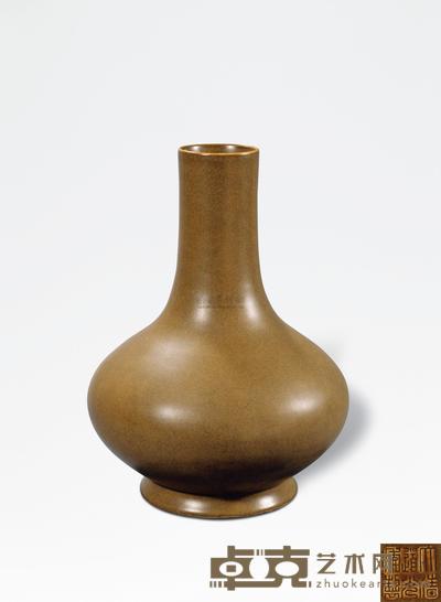 清道光 鳝鱼黄釉扁瓶 高33cm