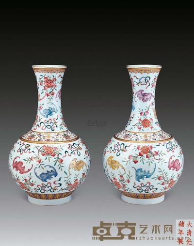 清光绪 粉彩吉庆福寿纹赏瓶 （二件） 高38.7cm