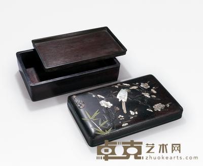 清 紫檀百宝嵌喜鹊登梅长方盒 26.1×16cm