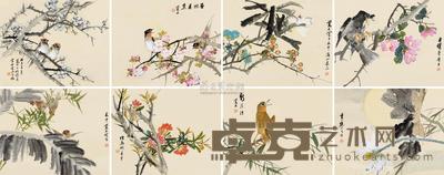 朱偁 戊子(1888)年作 花鸟集册 册页 (八开) 27×34cm×8