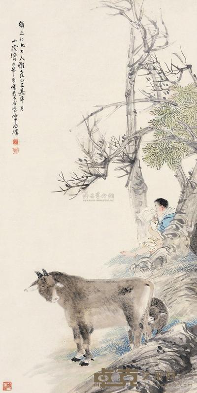 任伯年 己丑(1889)年作 耕读图 立轴 134.5×68cm