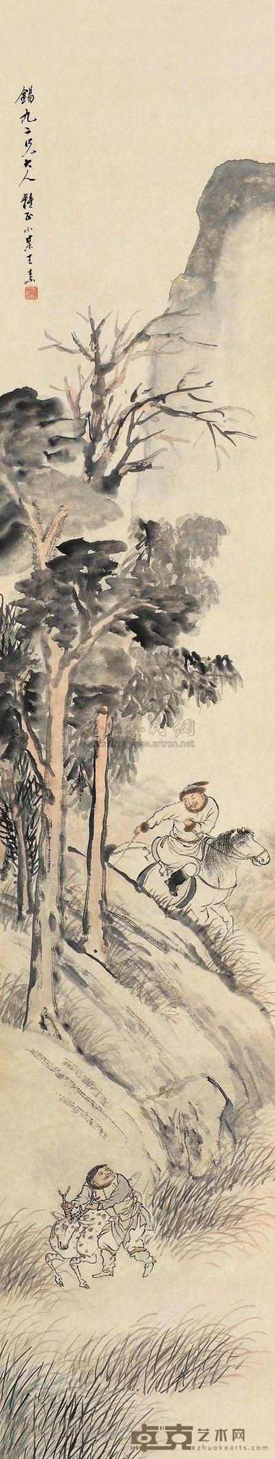 王素 秋山获鹿 立轴 125.5×24.5cm