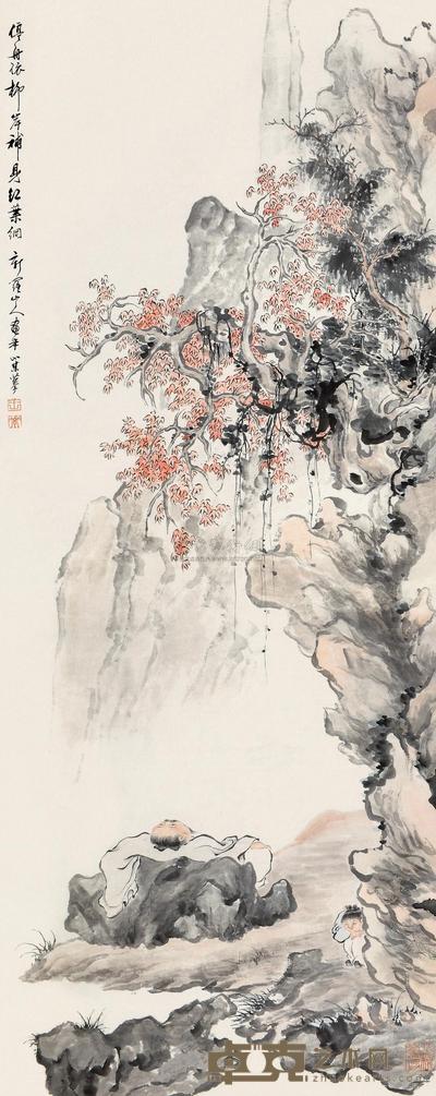 王素 秋崖红叶 立轴 135×53cm