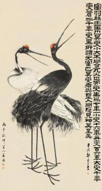 姜渔 丙申（1836）年作 双鹤唳天 立轴