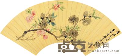 张熊 壬申（1872）年作 春风桃李 扇片 18×50cm