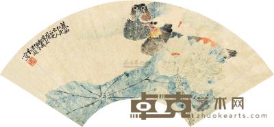 任伯年 辛未（1871）年作 荷塘双凫 扇片 19×52cm