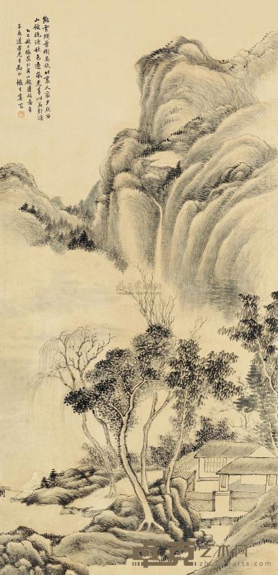 奚冈 乙巳（1785）年作 山馆清秋 镜片 101×49.5cm
