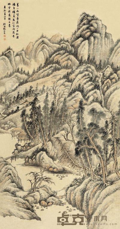 张培敦 辛卯（1831）年作 青山如黛 镜片 141×65cm
