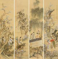 包栋 己未（1859）年作 摹古仕女 （四幅） 镜片