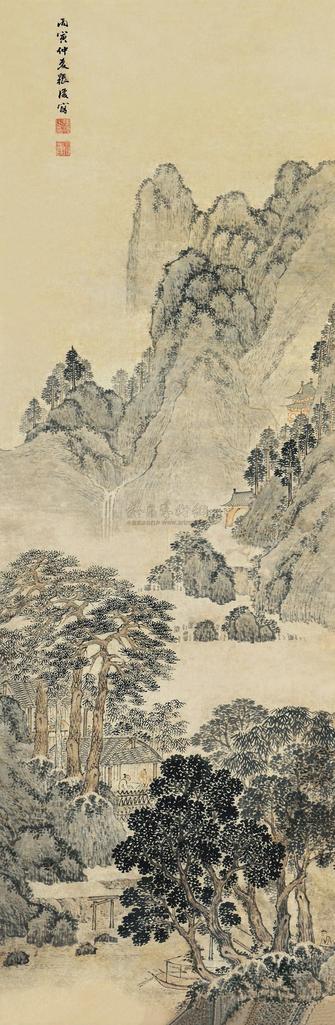 张复 丙寅（1626）年作 松阁对话 镜框