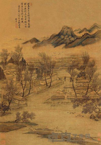 杨晋 庚寅（1710）年作 范石湖诗意图 立轴 80×56cm