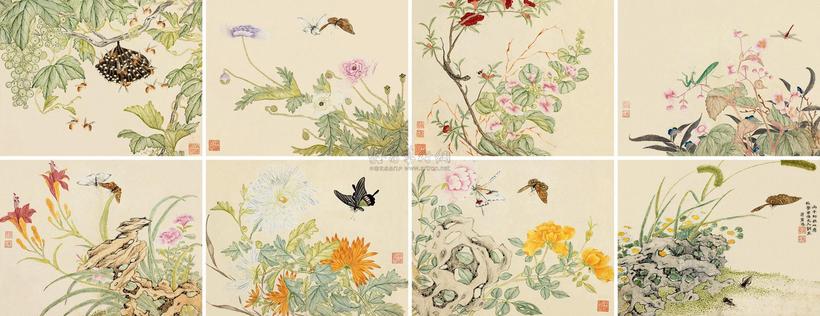 梁若珠 花卉草虫册 册页 （八开）