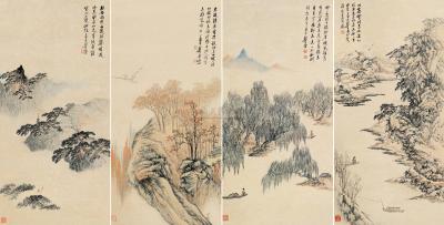 郑午昌 乙酉（1945）年作 四季山色 （四幅） 屏轴