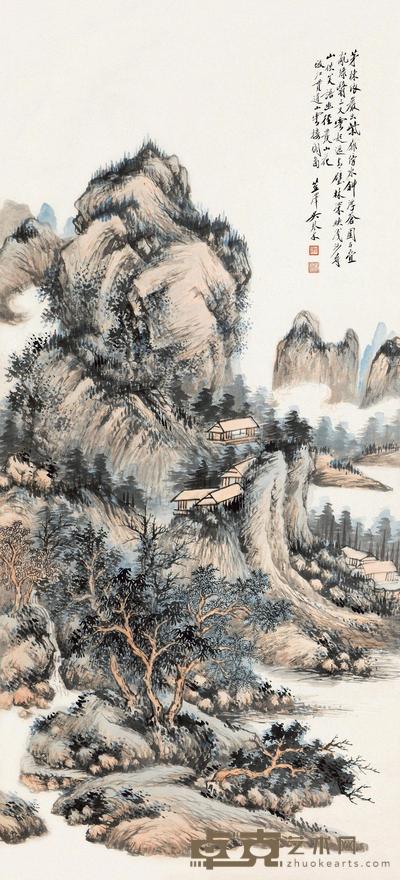 吴琴木 山云楼阁 立轴 119×55cm