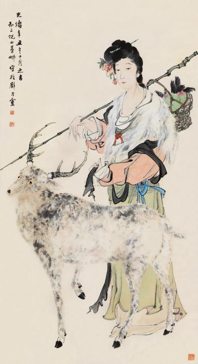 倪田 辛丑（1901）年作 麻姑献寿 立轴