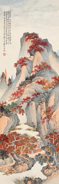 吴琴木 丙子（1936）年作 秋山萧寺 立轴