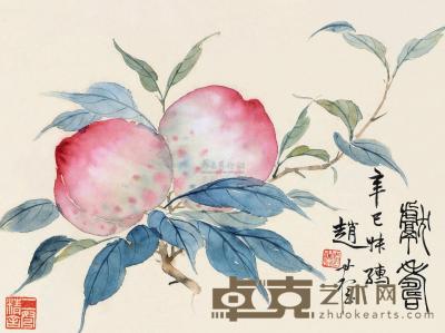 赵叔孺 辛巳（1941）年作 献寿图 镜框 23×30cm