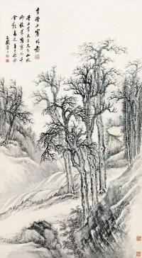 张石园 辛巳（1941）年作 寒林图 立轴