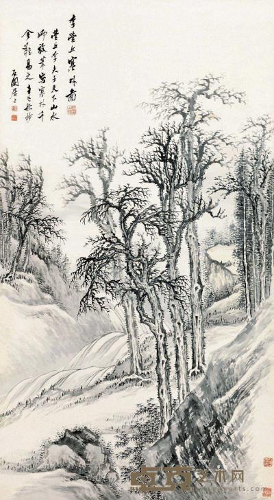 张石园 辛巳（1941）年作 寒林图 立轴 147×80cm